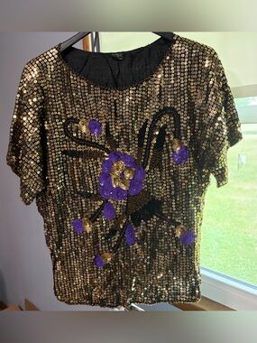 Vintage gold sequin party blouse - 100% silk lining